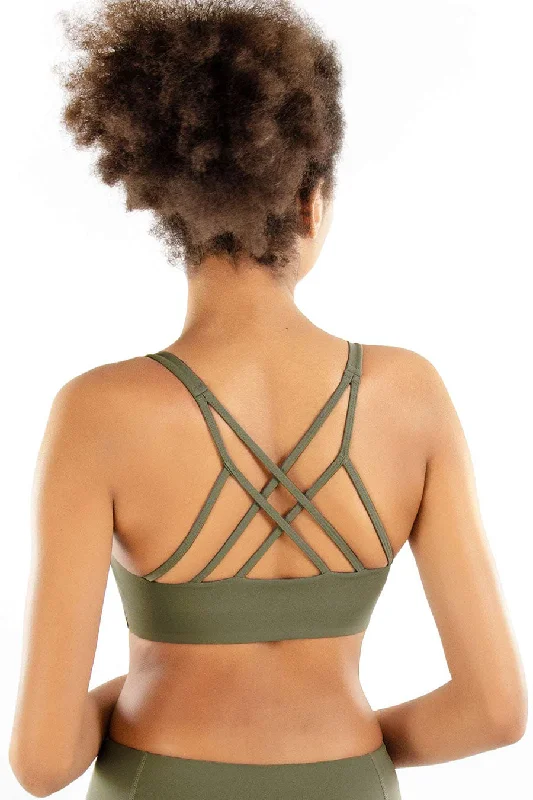 3 for $49! Olive Khaki Green Kelly Strappy Padded Sports Bra - Women