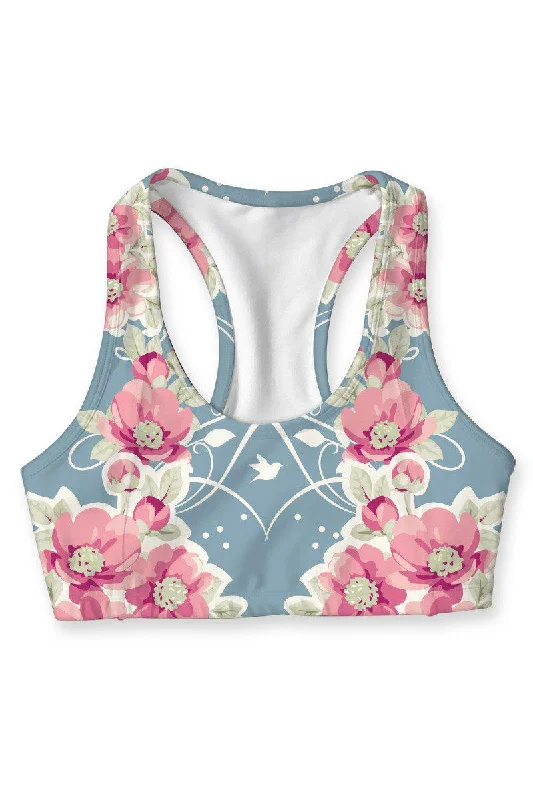 Serenity Stella Sweet Floral Print Seamless Sport Yoga Bra - Women