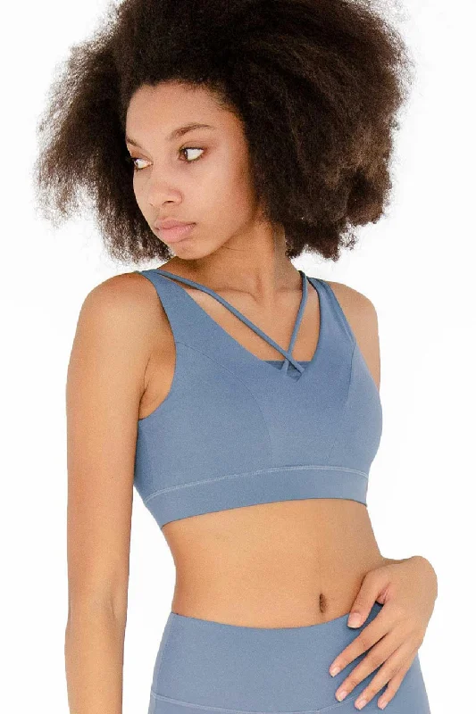 3 for $49! Sky Blue Kelly Strappy Open-Back Padded Sports Bra - Women