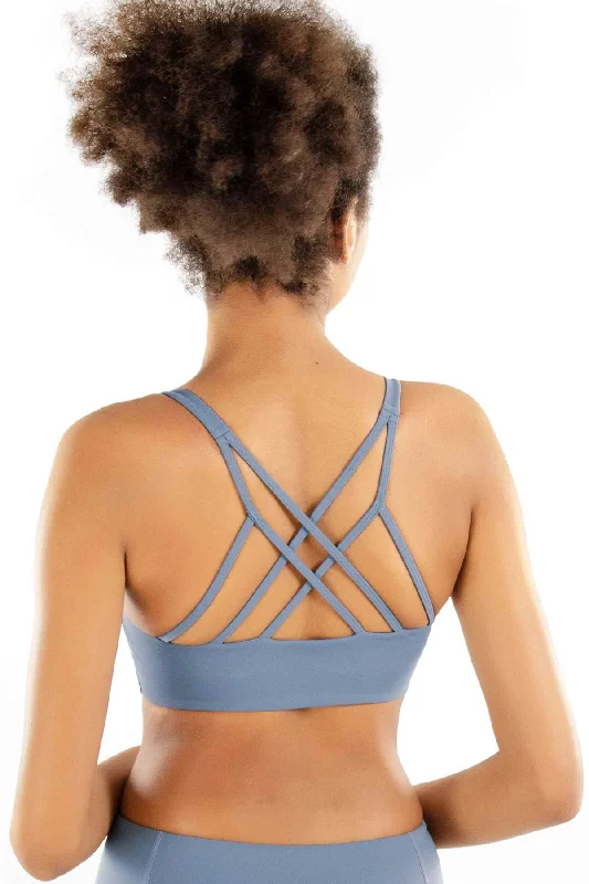 3 for $49! Sky Blue Kelly Strappy Padded Sports Bra - Women