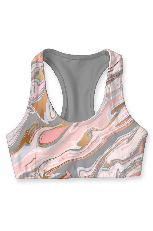 Vanilla Sky Stella Grey Printed Seamless Racerback Sport Yoga Bra - Women