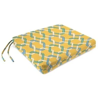 19" x 17" Yellow Geometric Outdoor Seat Cushion with Ties - 19" W x 17" L x 2" H