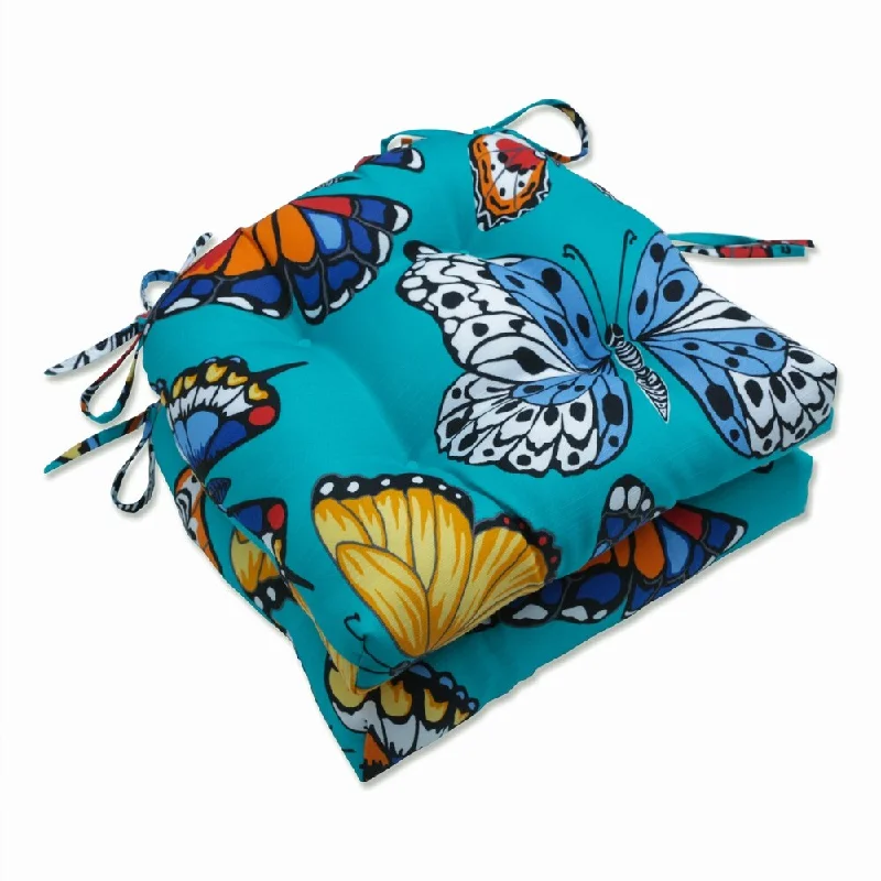 Butterfly Garden Turquoise Large Chairpad (Set Of 2) - 17.5 X 16.5 X 4