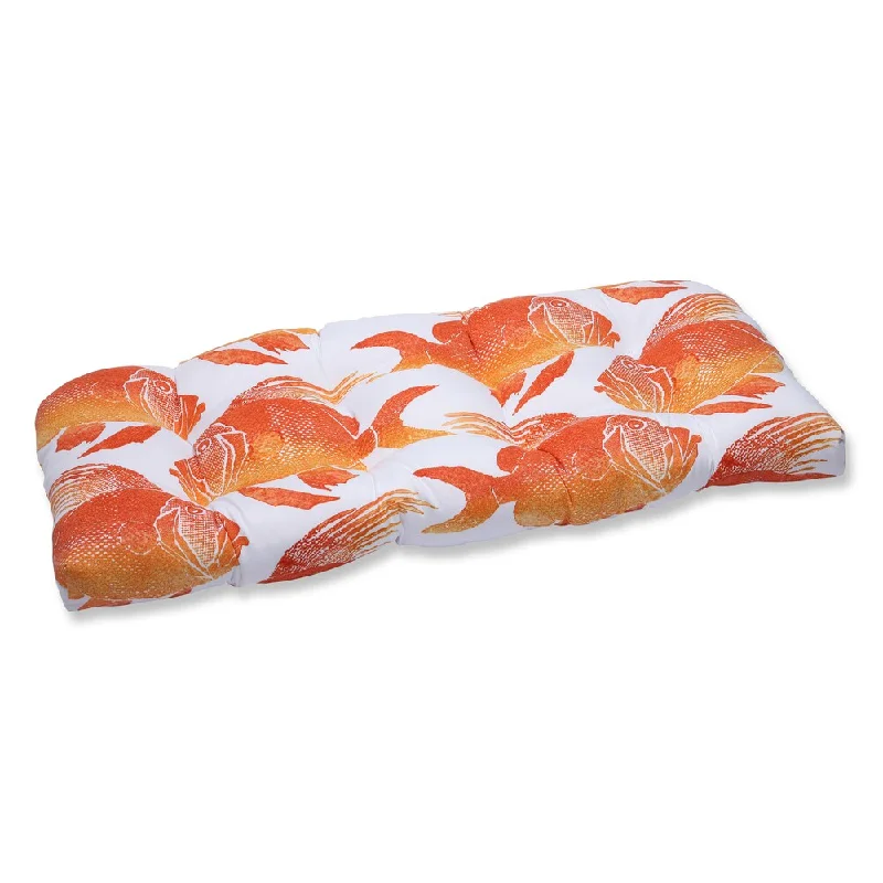 Pillow Perfect Outdoor Fish Orange Wicker Loveseat Cushion