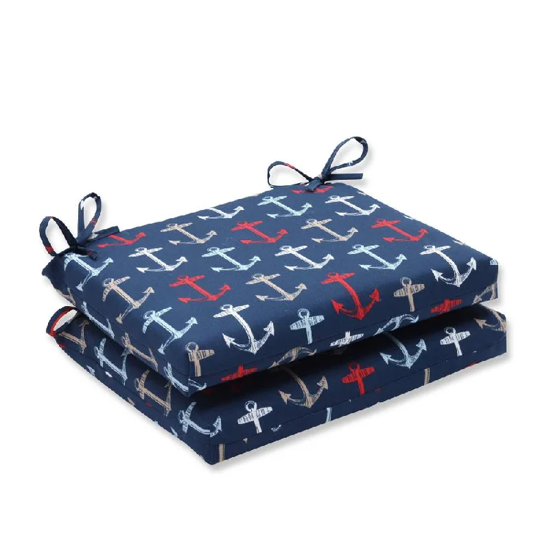 Pillow Perfect Outdoor/ Indoor Anchor Allover Arbor Navy Squared Corners Seat Cushion (Set of 2)