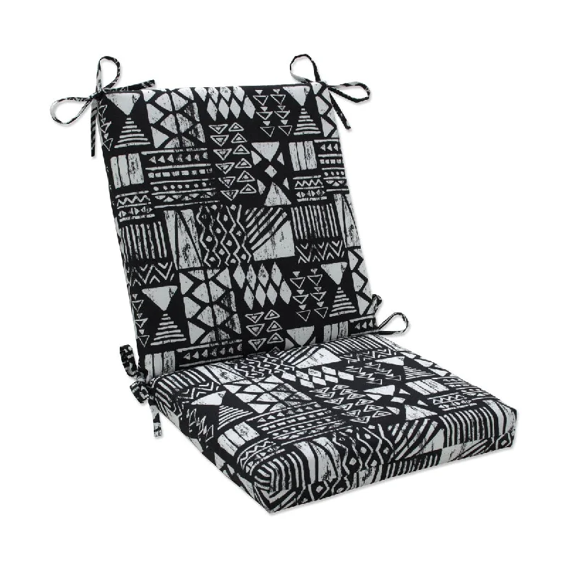 Pillow Perfect Outdoor | Indoor Geo Block Black Chair Cushion 36.5 X 18 X 3