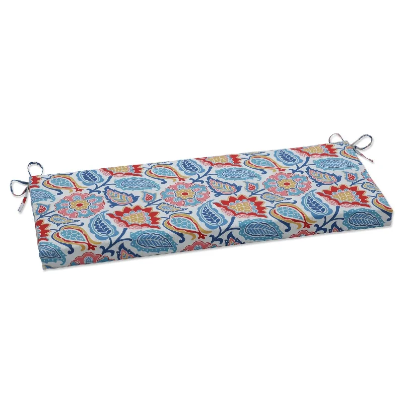 Pillow Perfect Outdoor | Indoor Moroccan Flowers Slate Blue Bench Cushion 45 X 18 X 3