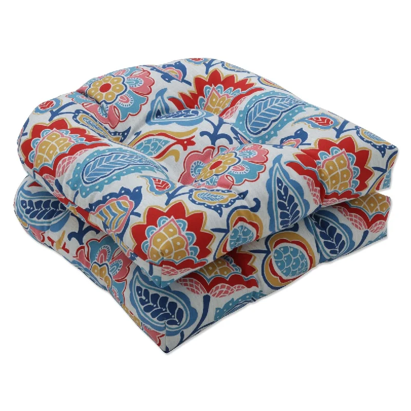 Pillow Perfect Outdoor | Indoor Moroccan Flowers Slate Blue Seat Cushion (Set of 2) 19 X 19 X 5