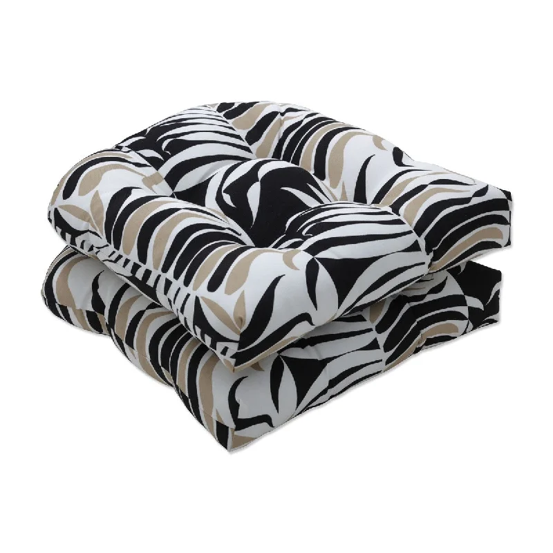 Pillow Perfect Outdoor | Indoor Palm Stripe Black/Tan Seat Cushion (Set of 2) 19 X 19 X 5