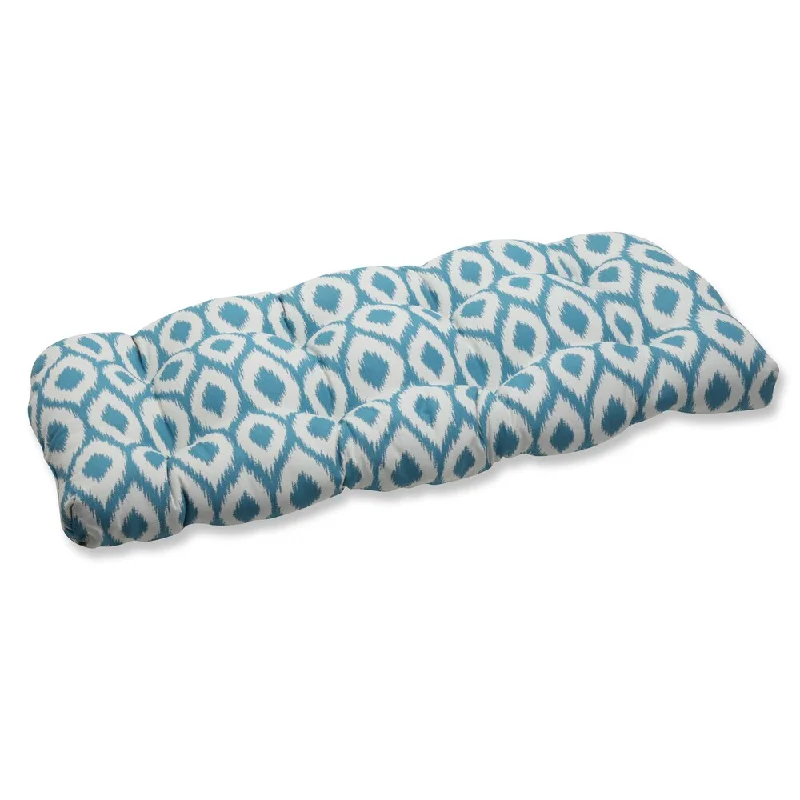 Pillow Perfect Wicker Loveseat Cushion with Bella-Dura Shivali Turquoise/Cream Fabric