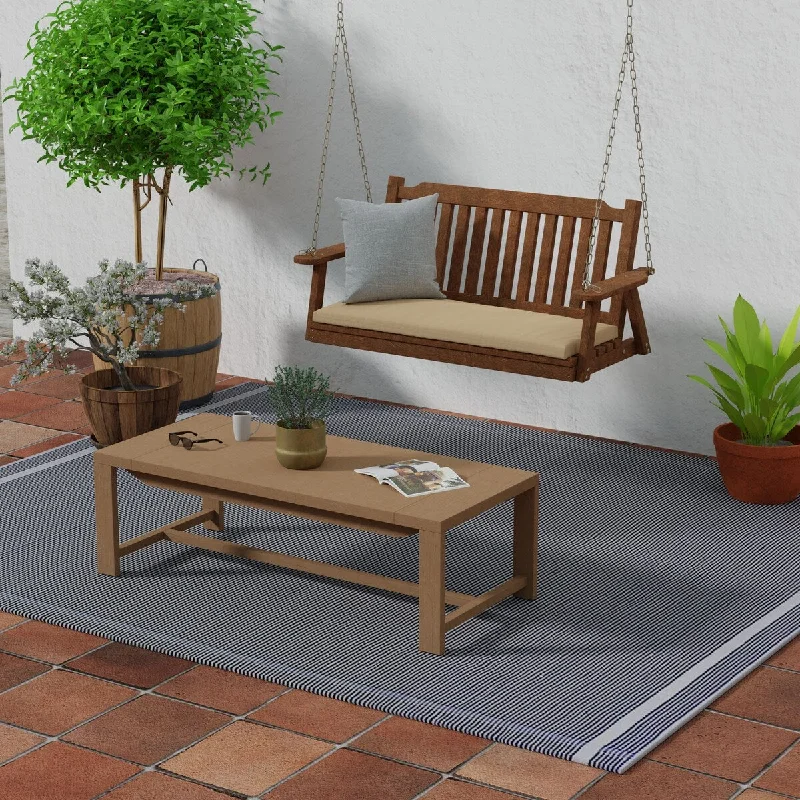 Sunbrella 48" x 18" Camel Solid Outdoor Bench Cushion with Ties - 18'' L x 48'' W x 3.5'' H