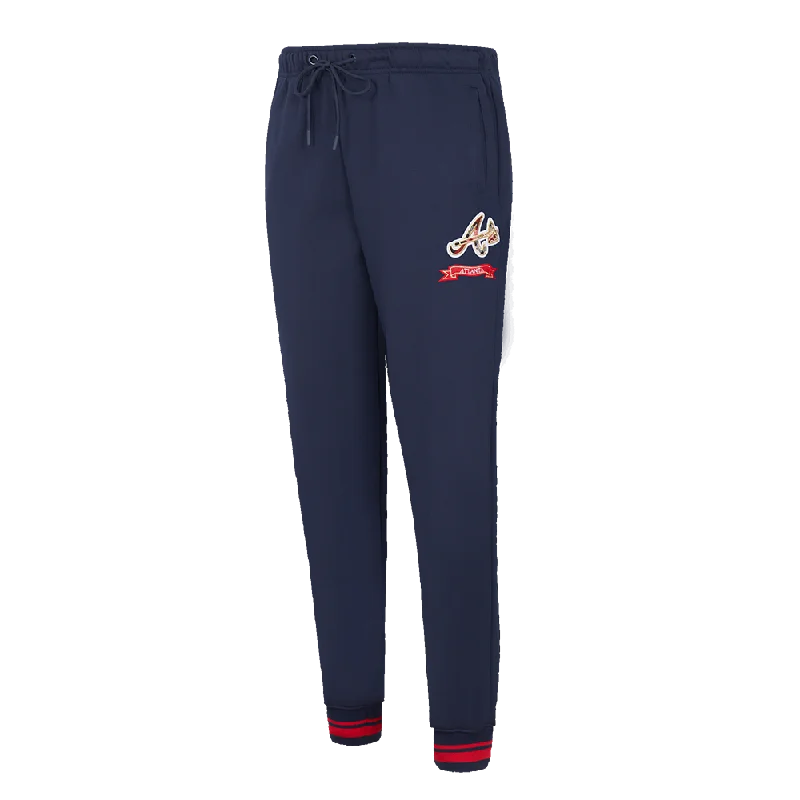 MLB ATLANTA BRAVES PRO PREP WOMEN'S RIB FLC SWEATPANT (MIDNIGHT NAVY/RED/MIDNIGHT NAVY)